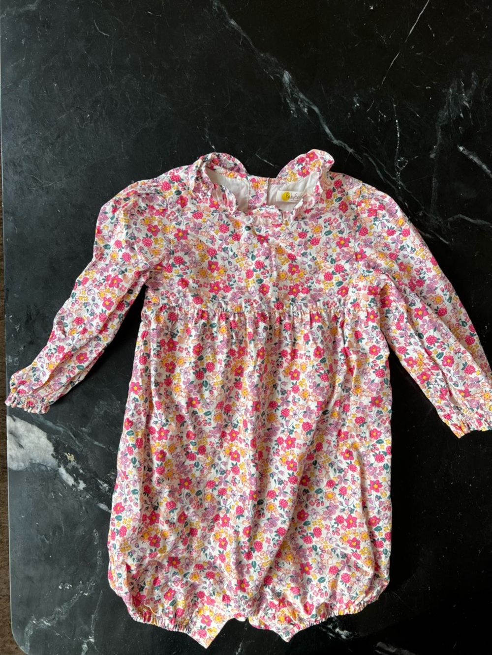 Mini Boden Girls Floral Long-Sleeve Pink Romper